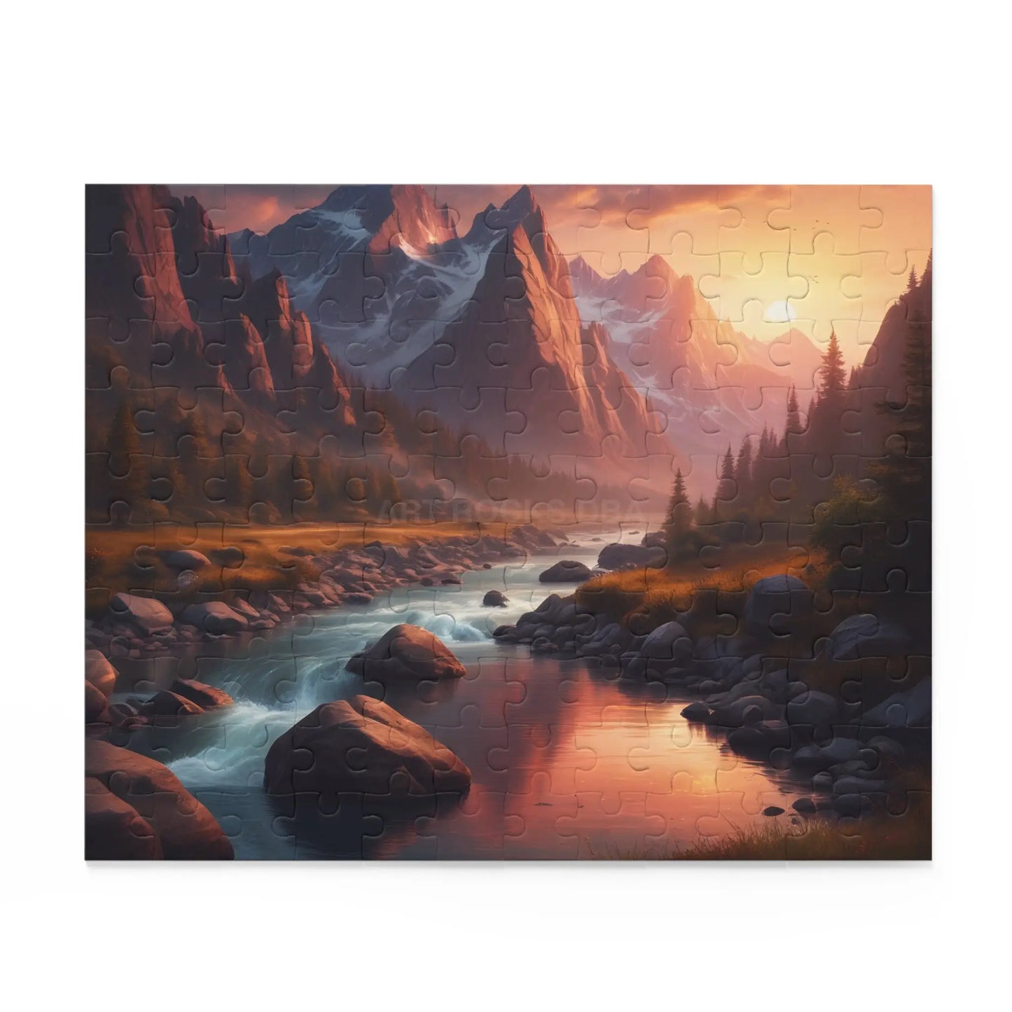 Mountain River Sunset Puzzle — Scenic Landscape Jigsaw (120/252/500 pcs) - Puzzle