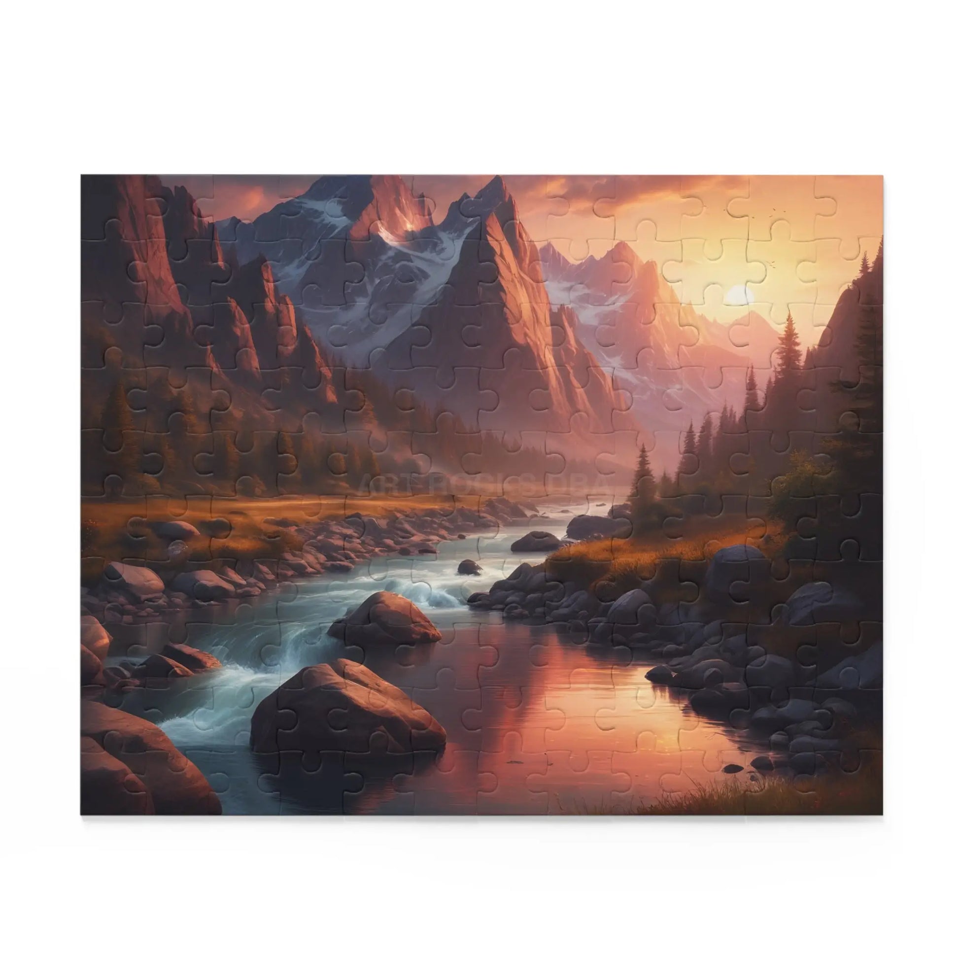 Mountain River Sunset Puzzle — Scenic Landscape Jigsaw (120/252/500 pcs) - Puzzle