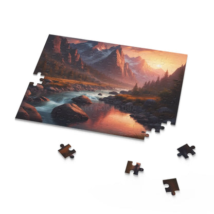 Mountain River Sunset Puzzle — Scenic Landscape Jigsaw (120/252/500 pcs) - Puzzle