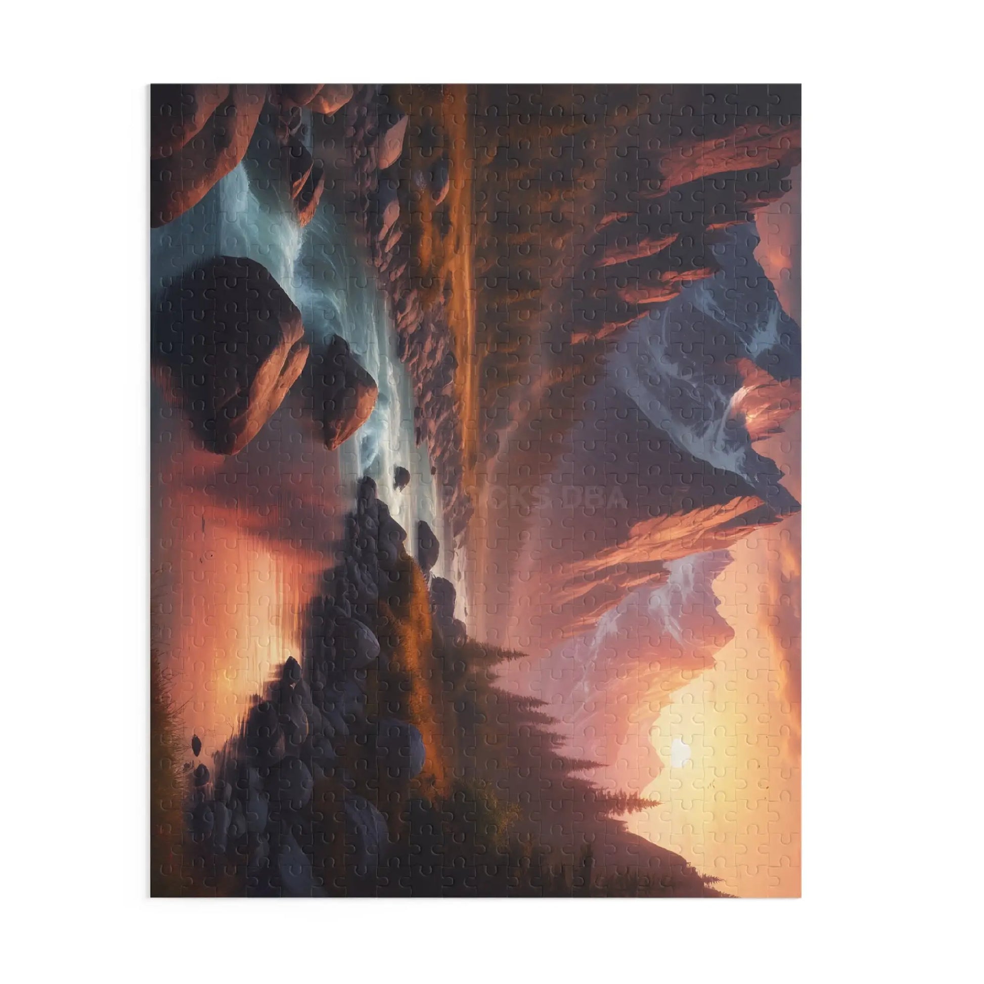 Mountain River Sunset Puzzle — Scenic Landscape Jigsaw (120/252/500 pcs) - Puzzle