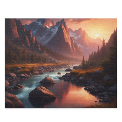 Mountain River Sunset Puzzle — Scenic Landscape Jigsaw (120/252/500 pcs) - 20’’ × 16’’ (500 pcs) - Puzzle