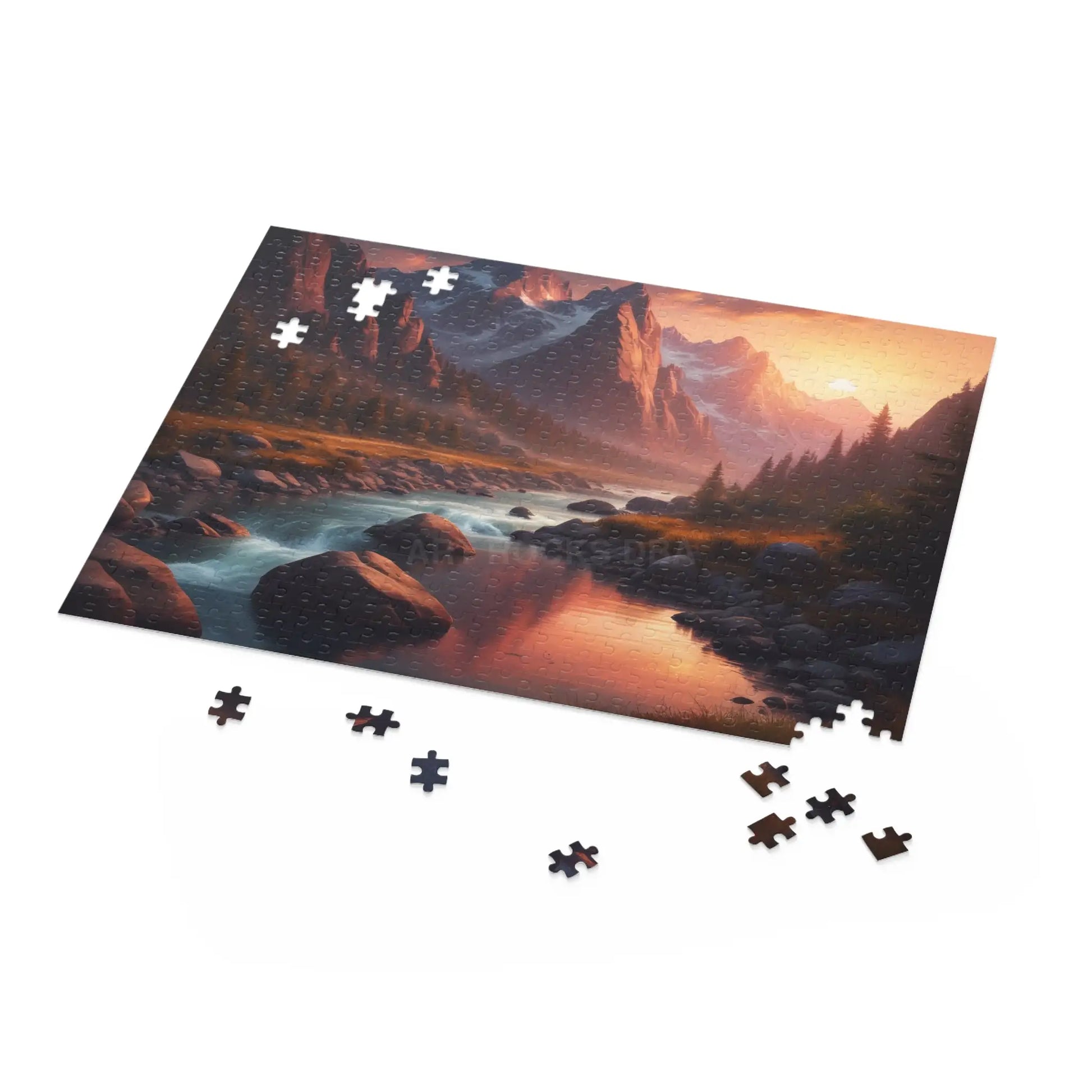 Mountain River Sunset Puzzle — Scenic Landscape Jigsaw (120/252/500 pcs) - Puzzle