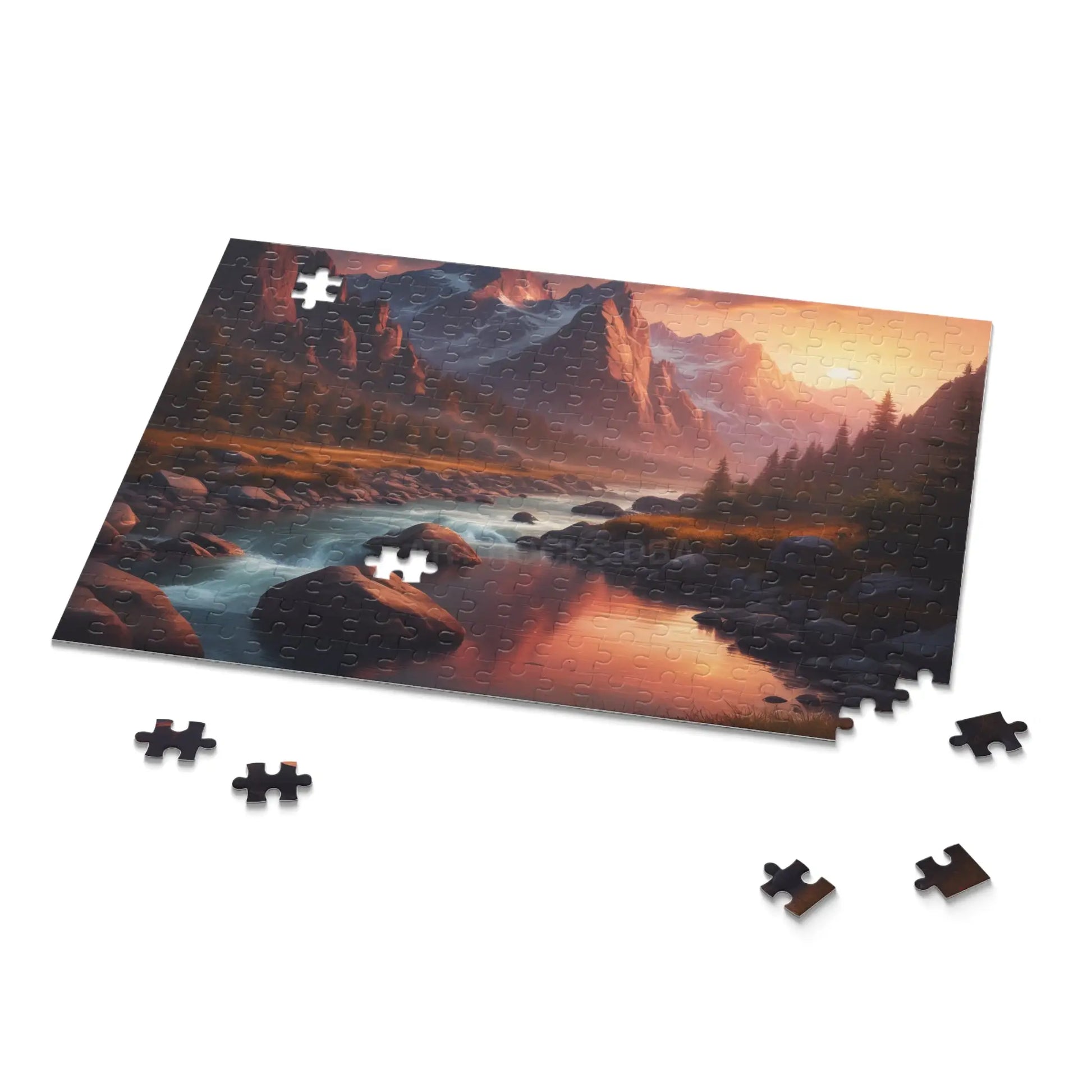 Mountain River Sunset Puzzle — Scenic Landscape Jigsaw (120/252/500 pcs) - Puzzle