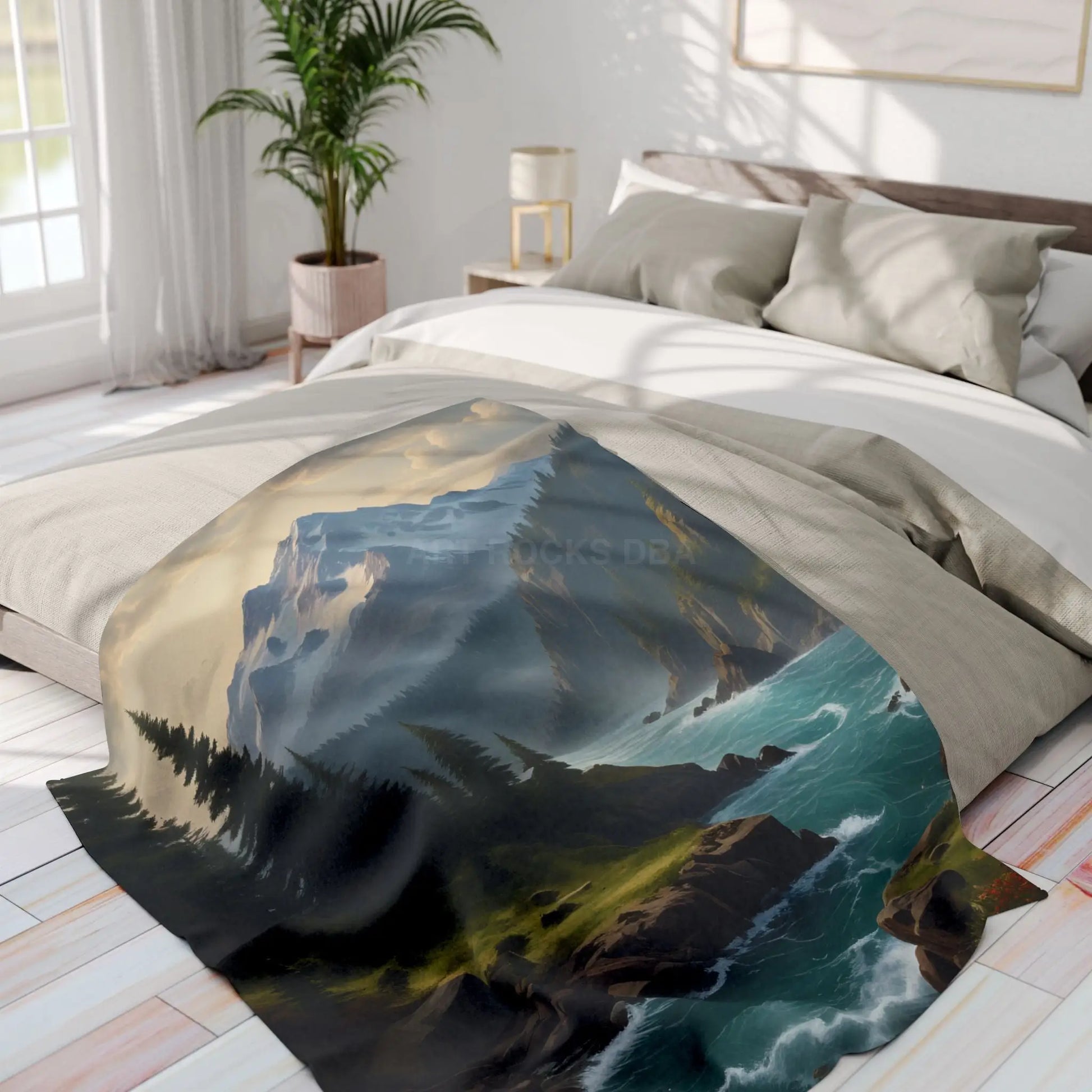 Mountain River View Arctic Fleece Blanket - Cozy Nature Décor for Outdoor Lovers - Home Decor