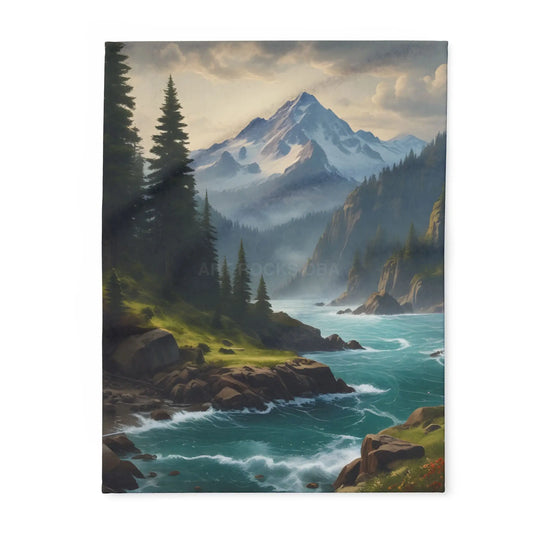 Mountain River View Arctic Fleece Blanket - Cozy Nature Décor for Outdoor Lovers - 30’’ × 40’’ - Home Decor