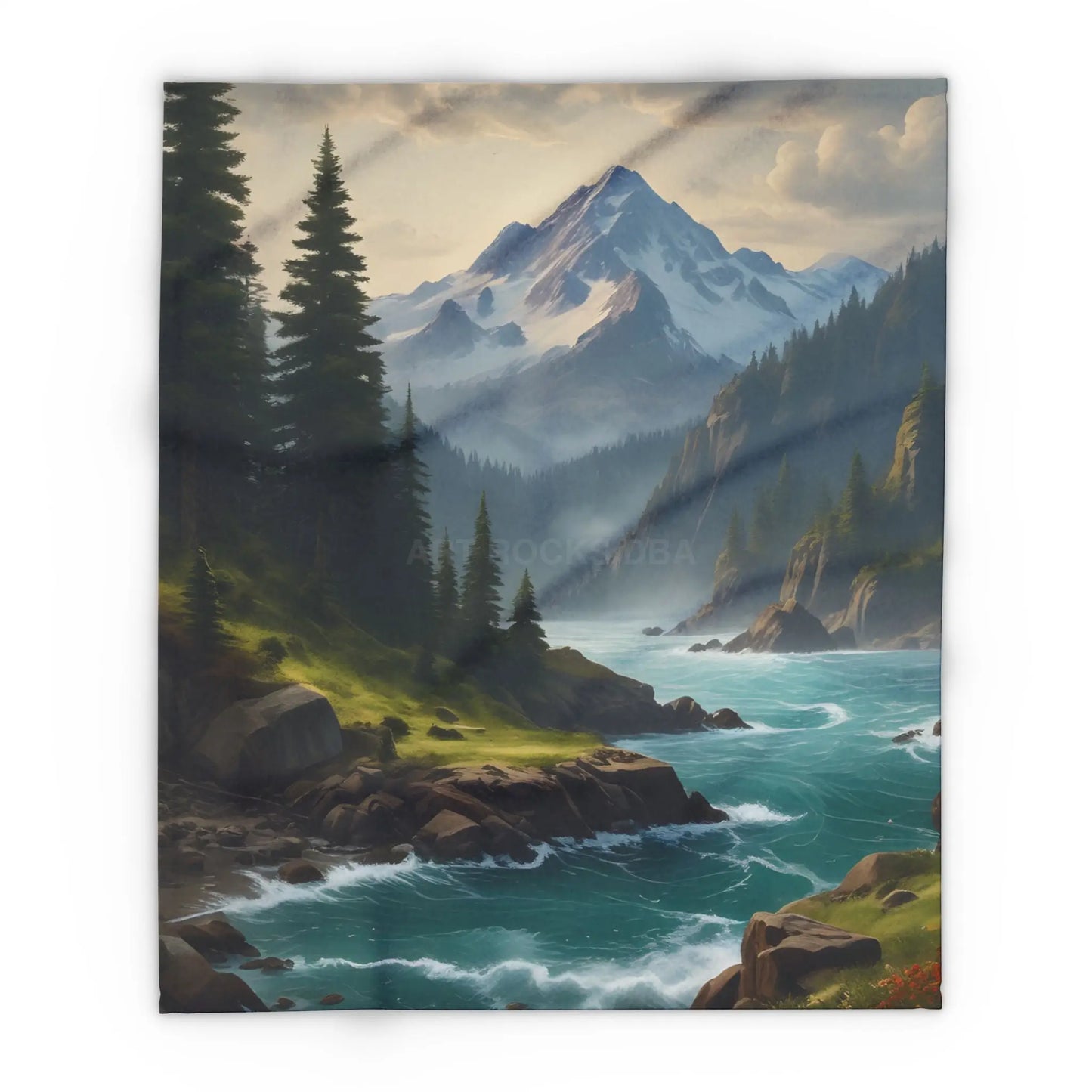 Mountain River View Arctic Fleece Blanket - Cozy Nature Décor for Outdoor Lovers - 50’’ × 60’’ - Home Decor