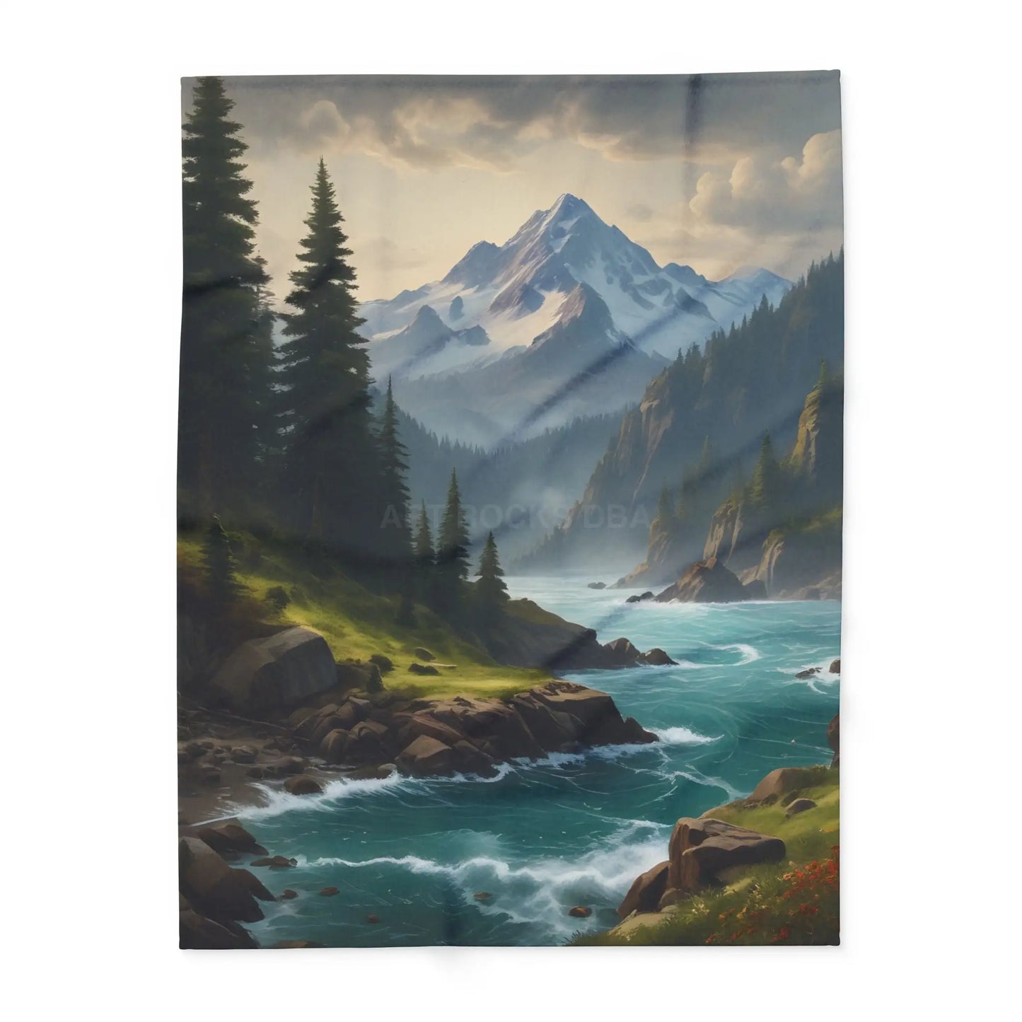 Mountain River View Arctic Fleece Blanket - Cozy Nature Décor for Outdoor Lovers - 60’’ × 80’’ - Home Decor