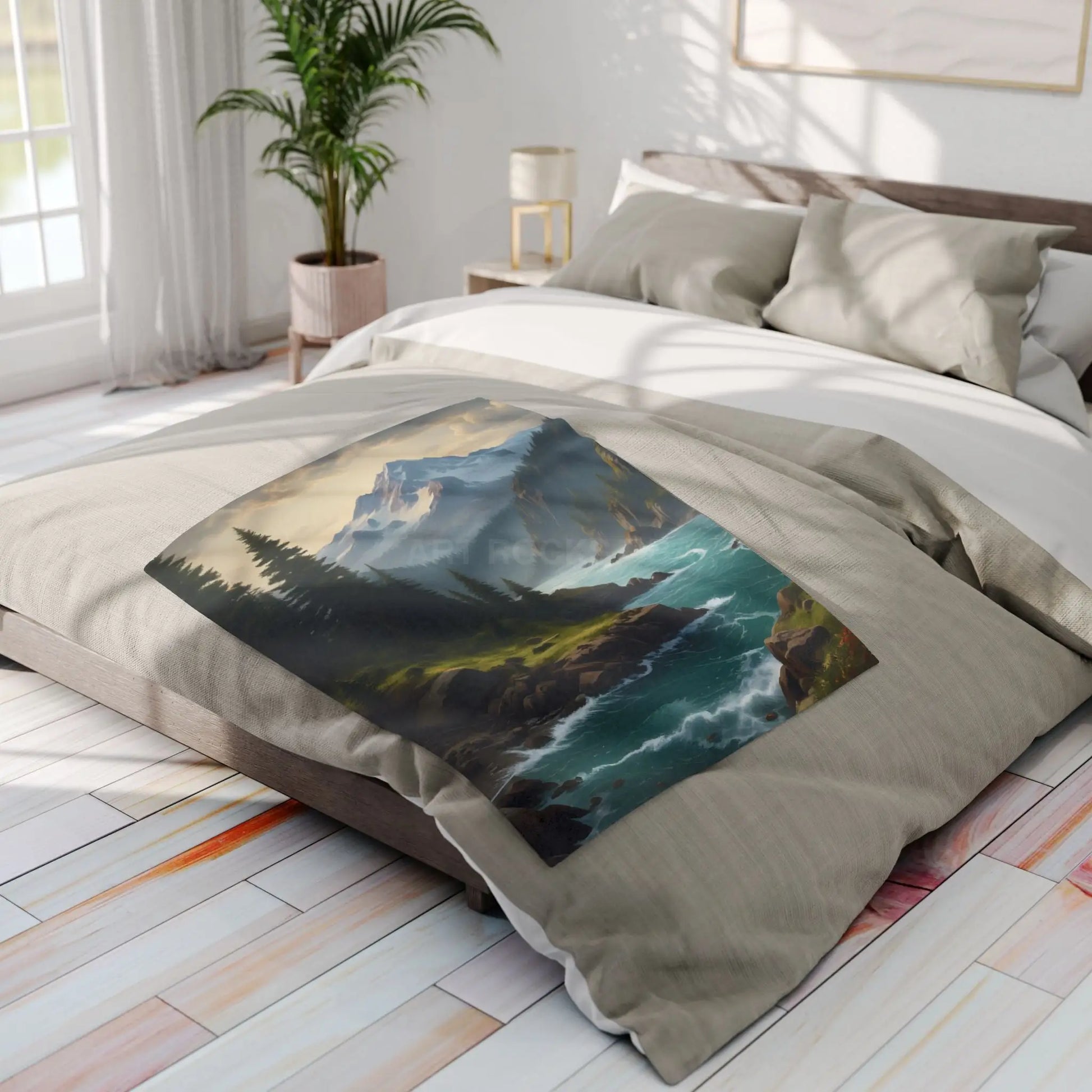 Mountain River View Arctic Fleece Blanket - Cozy Nature Décor for Outdoor Lovers - Home Decor