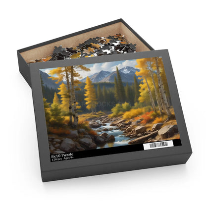 Mountain Stream Golden Aspen Jigsaw Puzzle — 120/252/500-Piece - 10’’ × 8’’ (120 pcs) - Puzzle