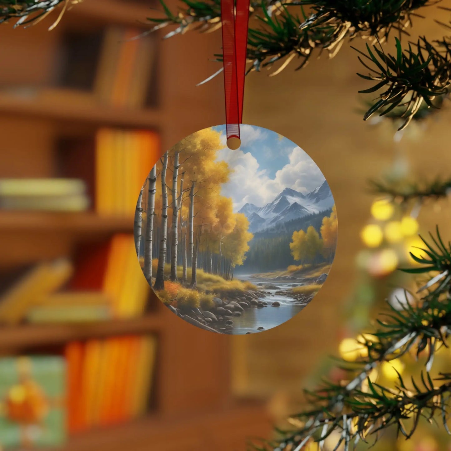 Mountain Stream Metal Ornament — Autumn Aspens Holiday Decoration - Home Decor