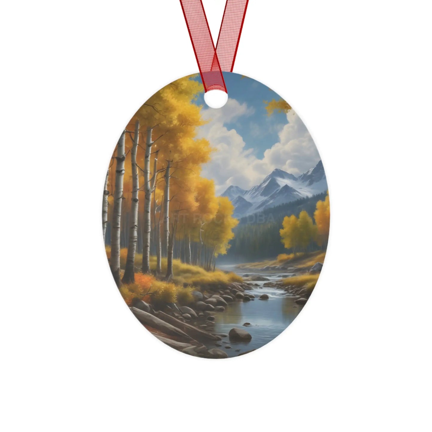 Mountain Stream Metal Ornament — Autumn Aspens Holiday Decoration - Oval / One Size - Home Decor