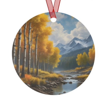 Mountain Stream Metal Ornament — Autumn Aspens Holiday Decoration - Round / One Size - Home Decor