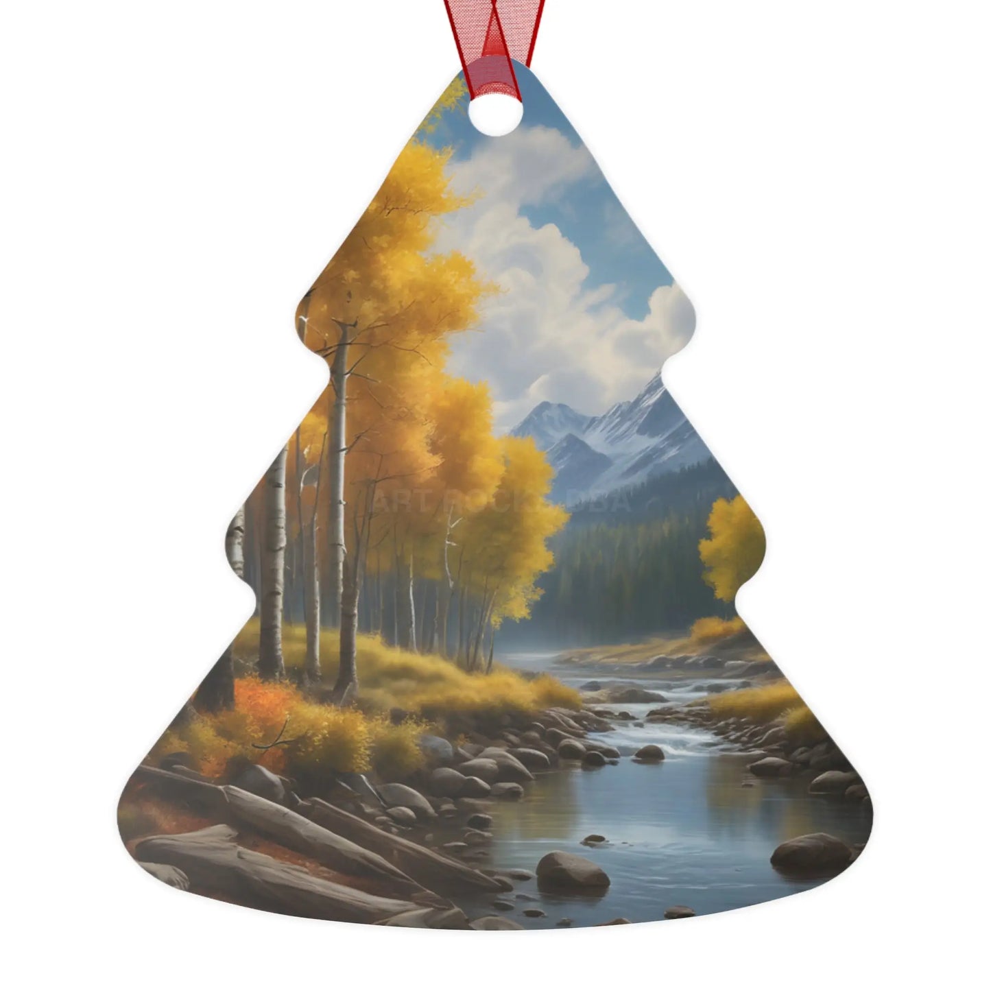 Mountain Stream Metal Ornament — Autumn Aspens Holiday Decoration - Home Decor