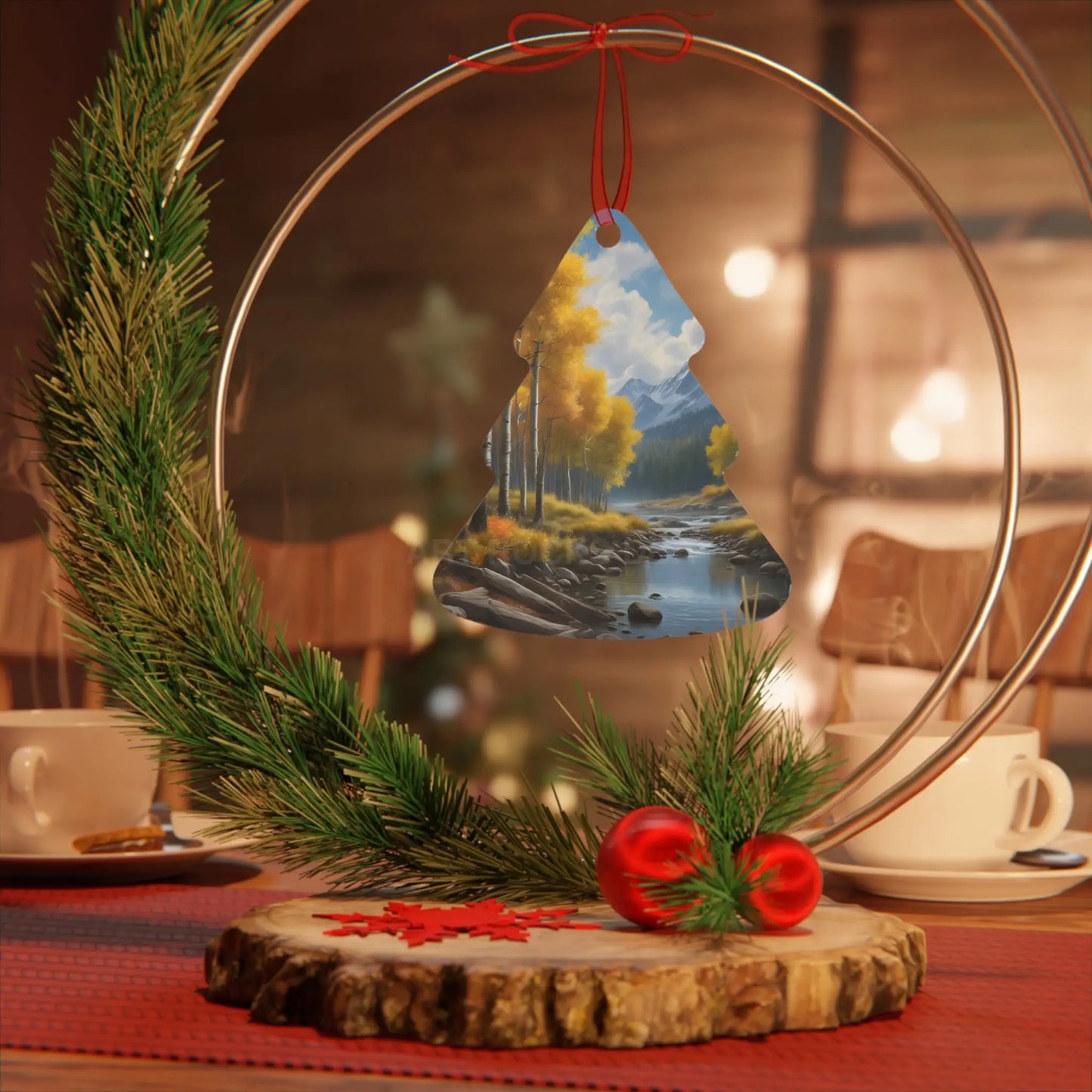 Mountain Stream Metal Ornament — Autumn Aspens Holiday Decoration - Home Decor