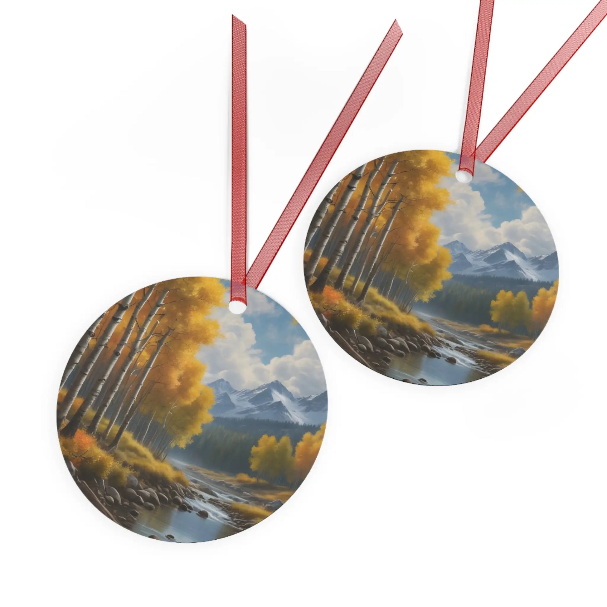 Mountain Stream Metal Ornament — Autumn Aspens Holiday Decoration - Home Decor