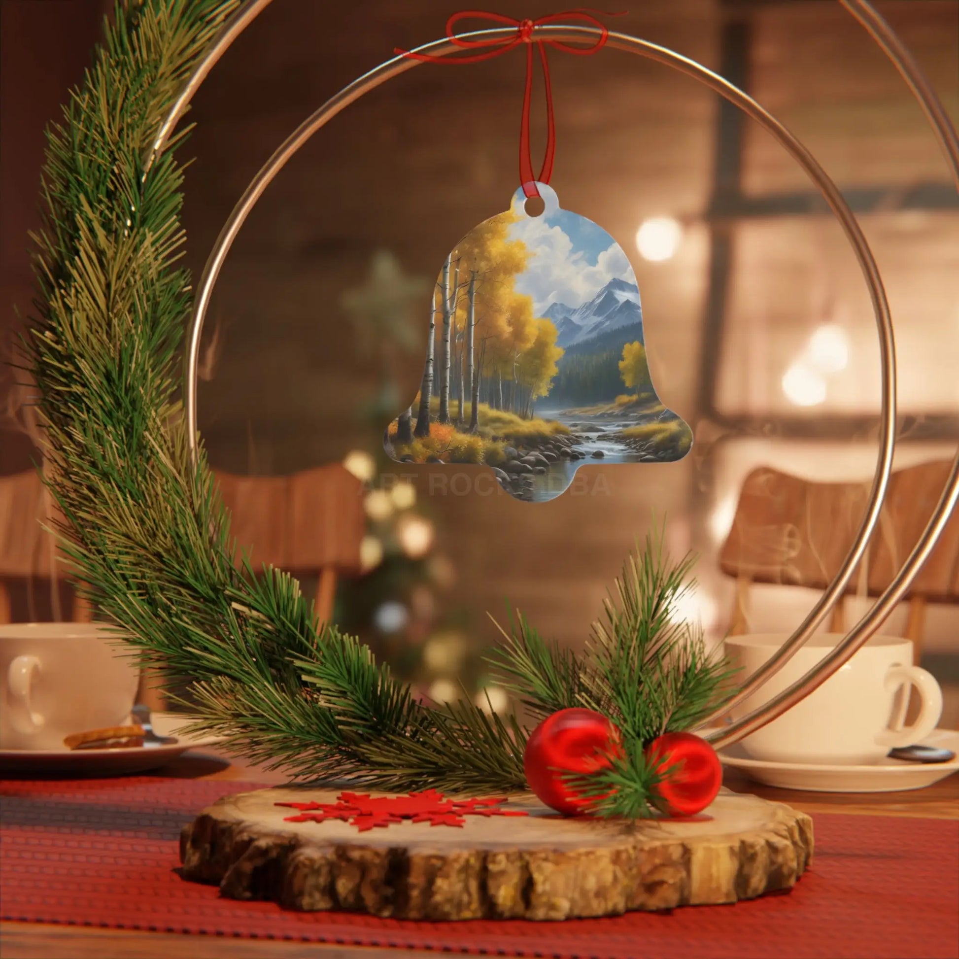 Mountain Stream Metal Ornament — Autumn Aspens Holiday Decoration - Home Decor