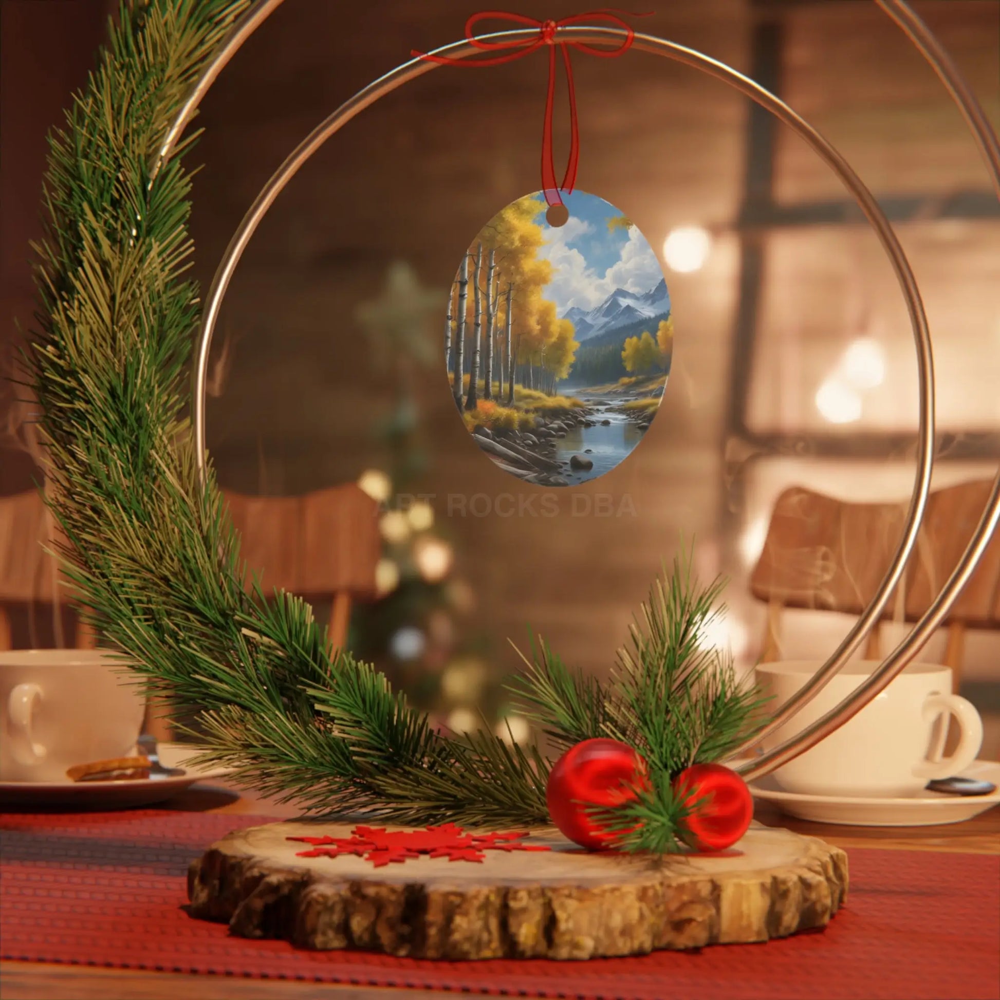 Mountain Stream Metal Ornament — Autumn Aspens Holiday Decoration - Home Decor