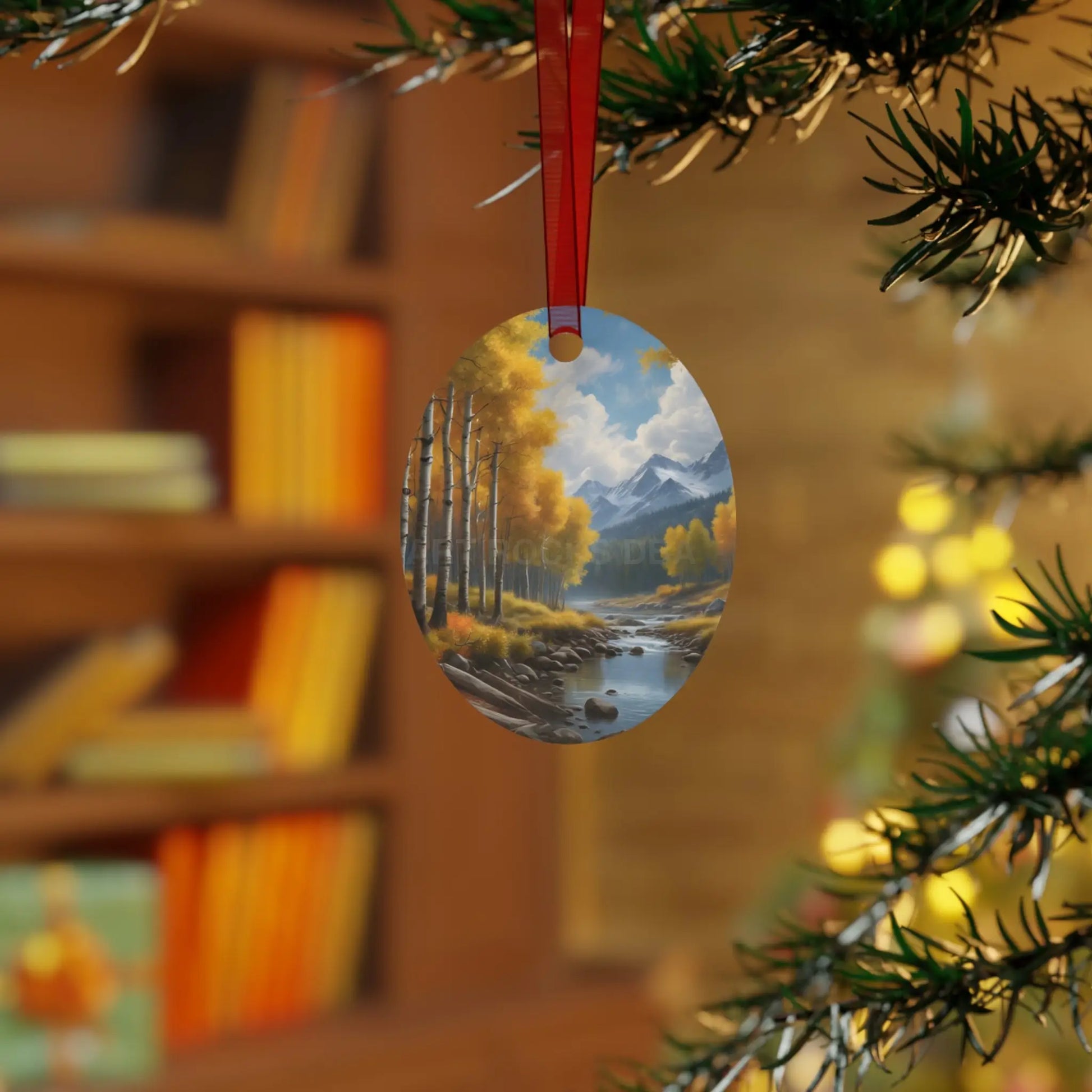 Mountain Stream Metal Ornament — Autumn Aspens Holiday Decoration - Home Decor