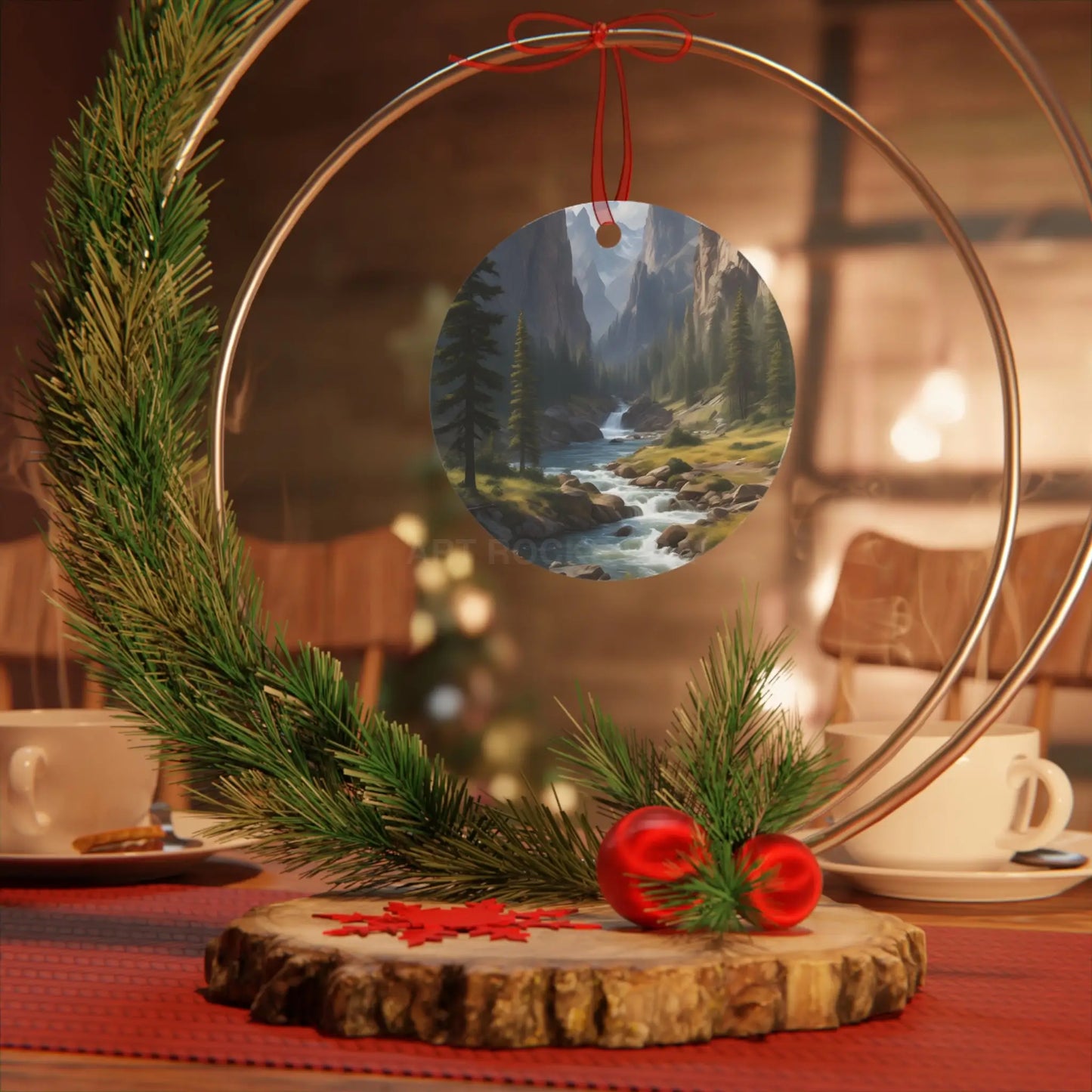 Mountain Stream Metal Ornament — Scenic Nature Ornament for Christmas & Cabin Decor - Home Decor