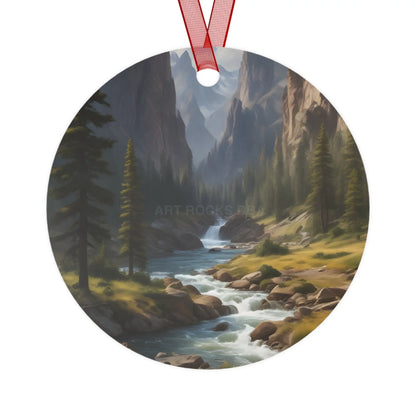 Mountain Stream Metal Ornament — Scenic Nature Ornament for Christmas & Cabin Decor - Home Decor