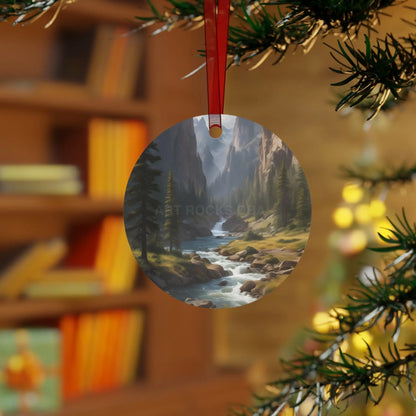 Mountain Stream Metal Ornament — Scenic Nature Ornament for Christmas & Cabin Decor - Round / One Size - Home Decor