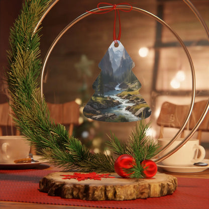 Mountain Stream Metal Ornament — Scenic Nature Ornament for Christmas & Cabin Decor - Home Decor
