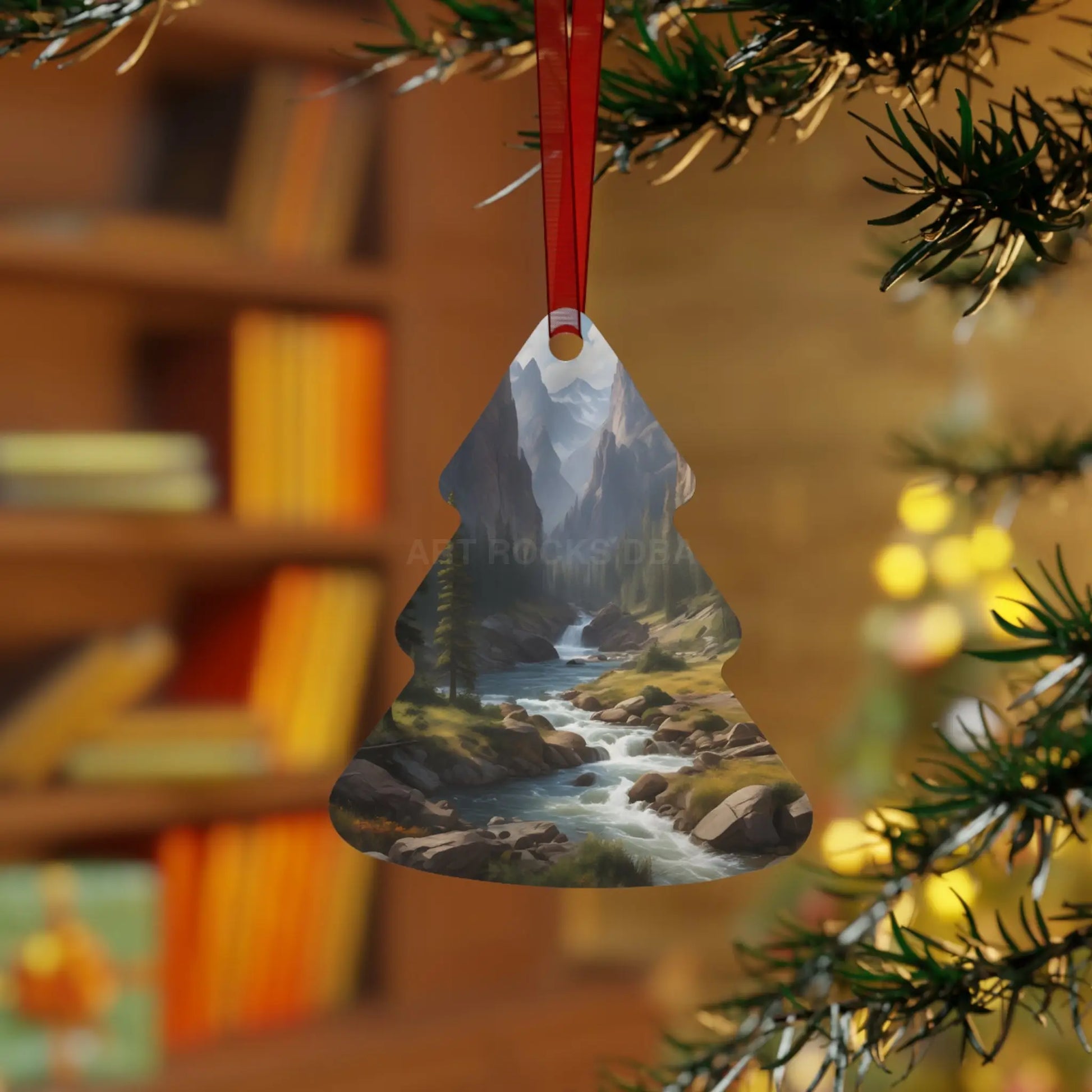 Mountain Stream Metal Ornament — Scenic Nature Ornament for Christmas & Cabin Decor - Home Decor