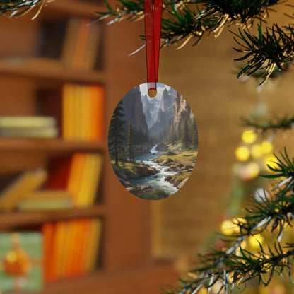 Mountain Stream Metal Ornament — Scenic Nature Ornament for Christmas & Cabin Decor - Home Decor