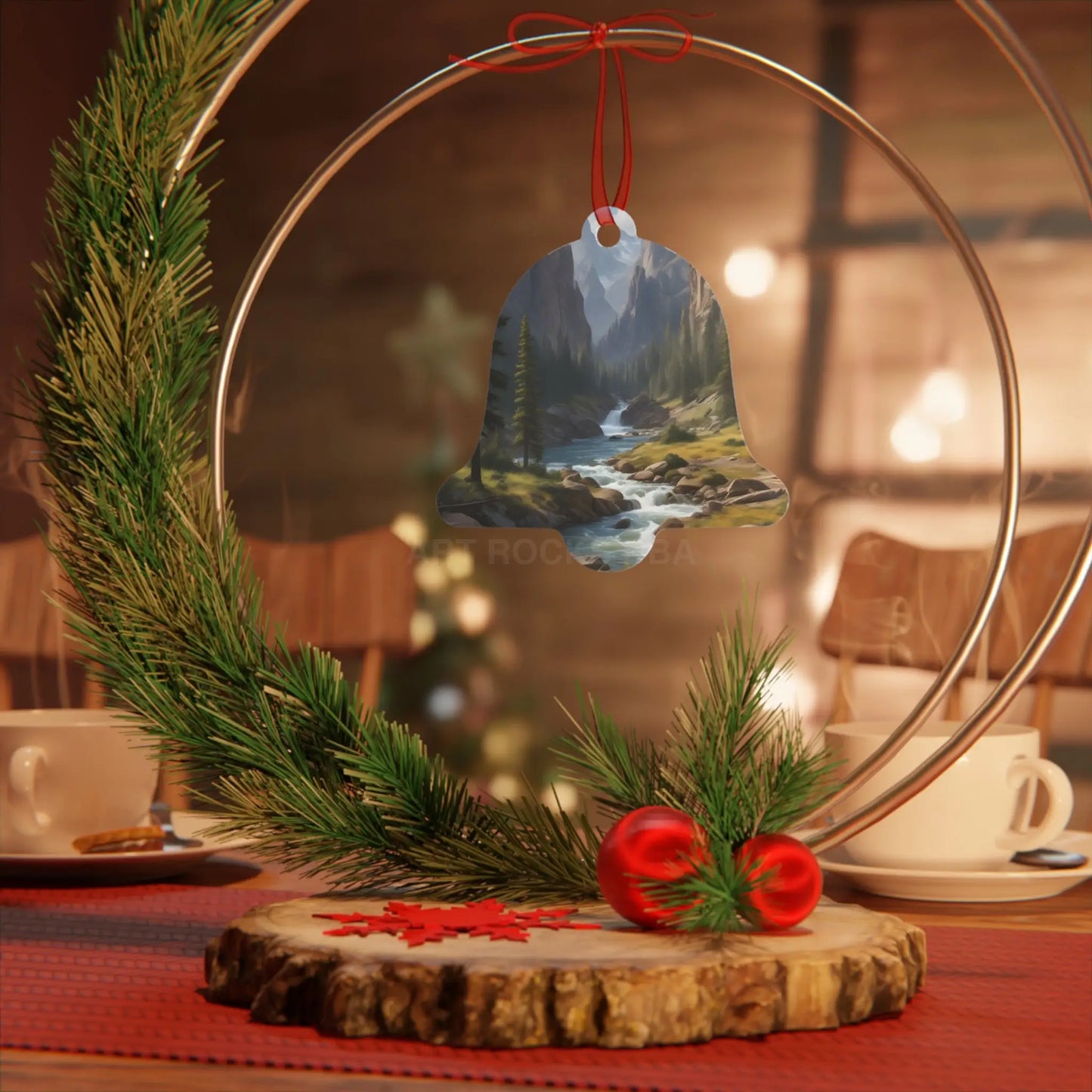 Mountain Stream Metal Ornament — Scenic Nature Ornament for Christmas & Cabin Decor - Home Decor