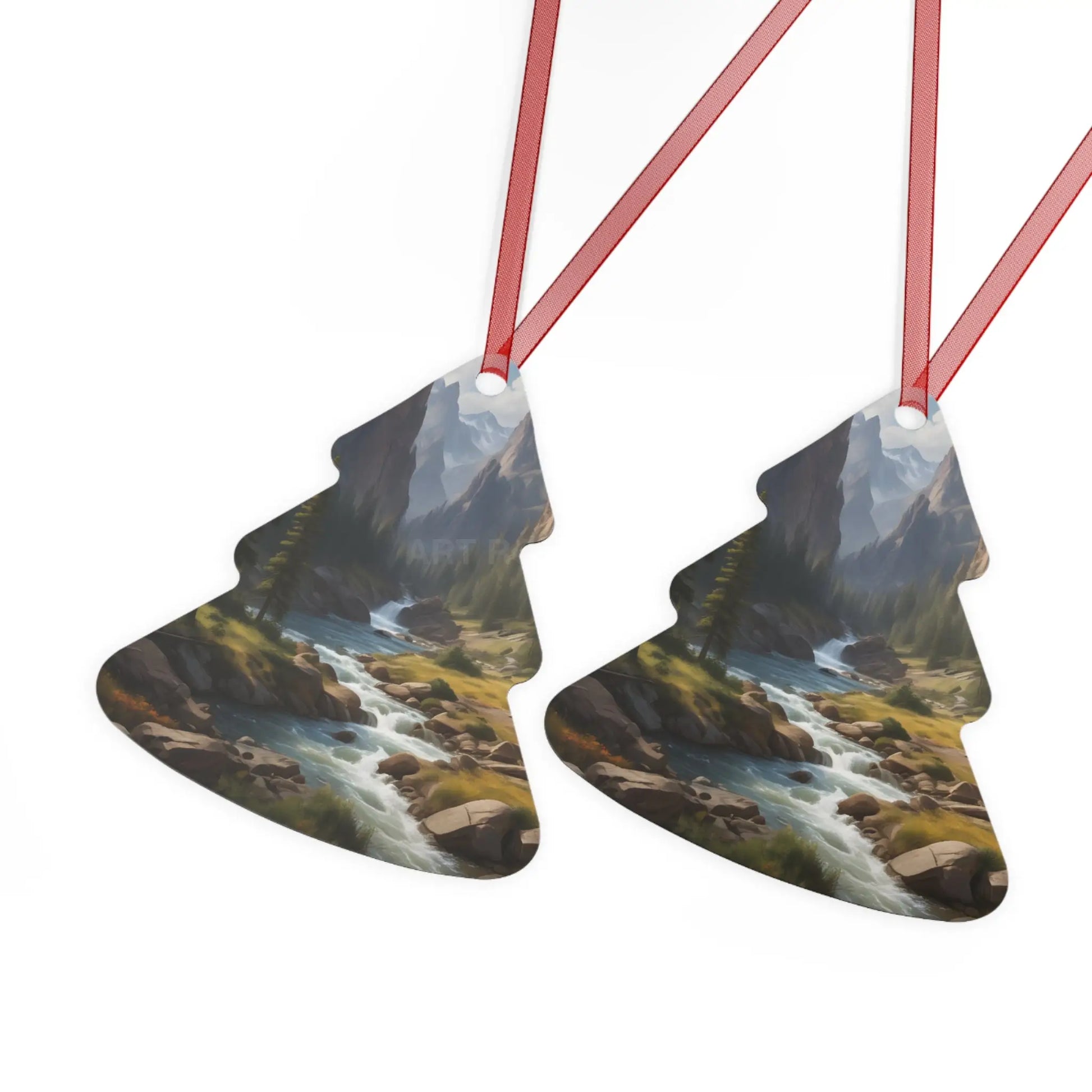 Mountain Stream Metal Ornament — Scenic Nature Ornament for Christmas & Cabin Decor - Home Decor