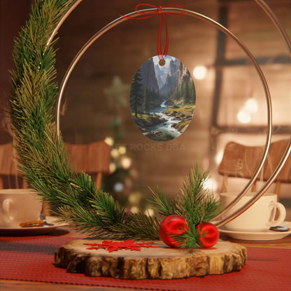 Mountain Stream Metal Ornament — Scenic Nature Ornament for Christmas & Cabin Decor - Home Decor