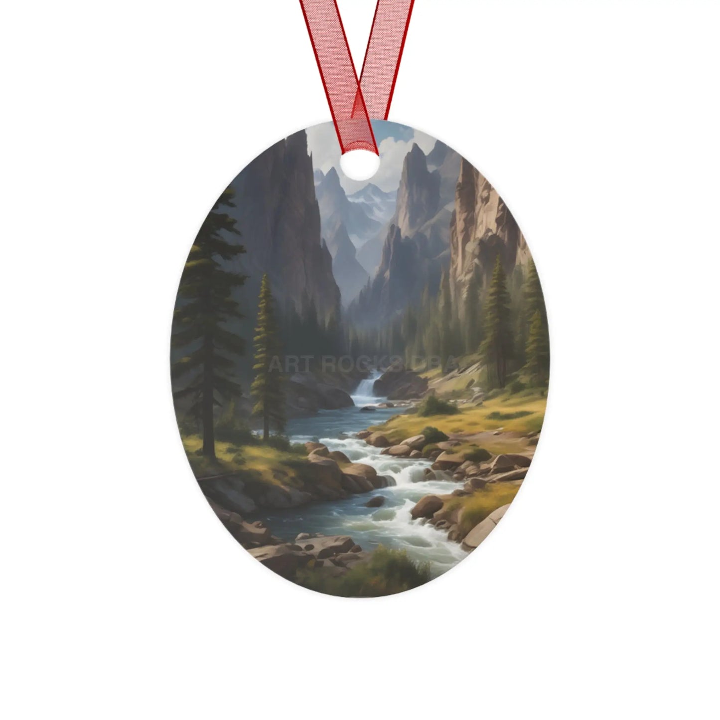 Mountain Stream Metal Ornament — Scenic Nature Ornament for Christmas & Cabin Decor - Oval / One Size - Home Decor