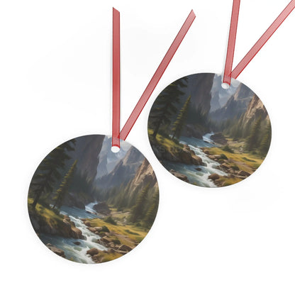 Mountain Stream Metal Ornament — Scenic Nature Ornament for Christmas & Cabin Decor - Home Decor