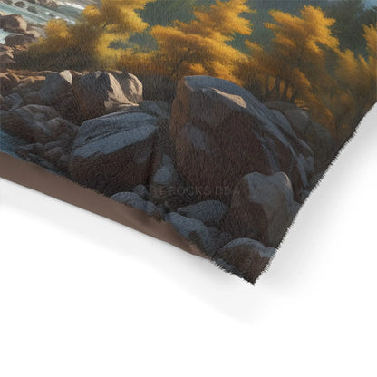 Mountain Stream Pet Bed — Scenic Autumn Landscape Dog & Cat Cushion - Pets