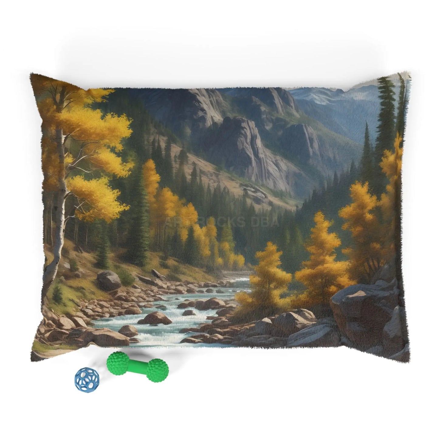 Mountain Stream Pet Bed — Scenic Autumn Landscape Dog & Cat Cushion - 40’’ × 30’’ - Pets