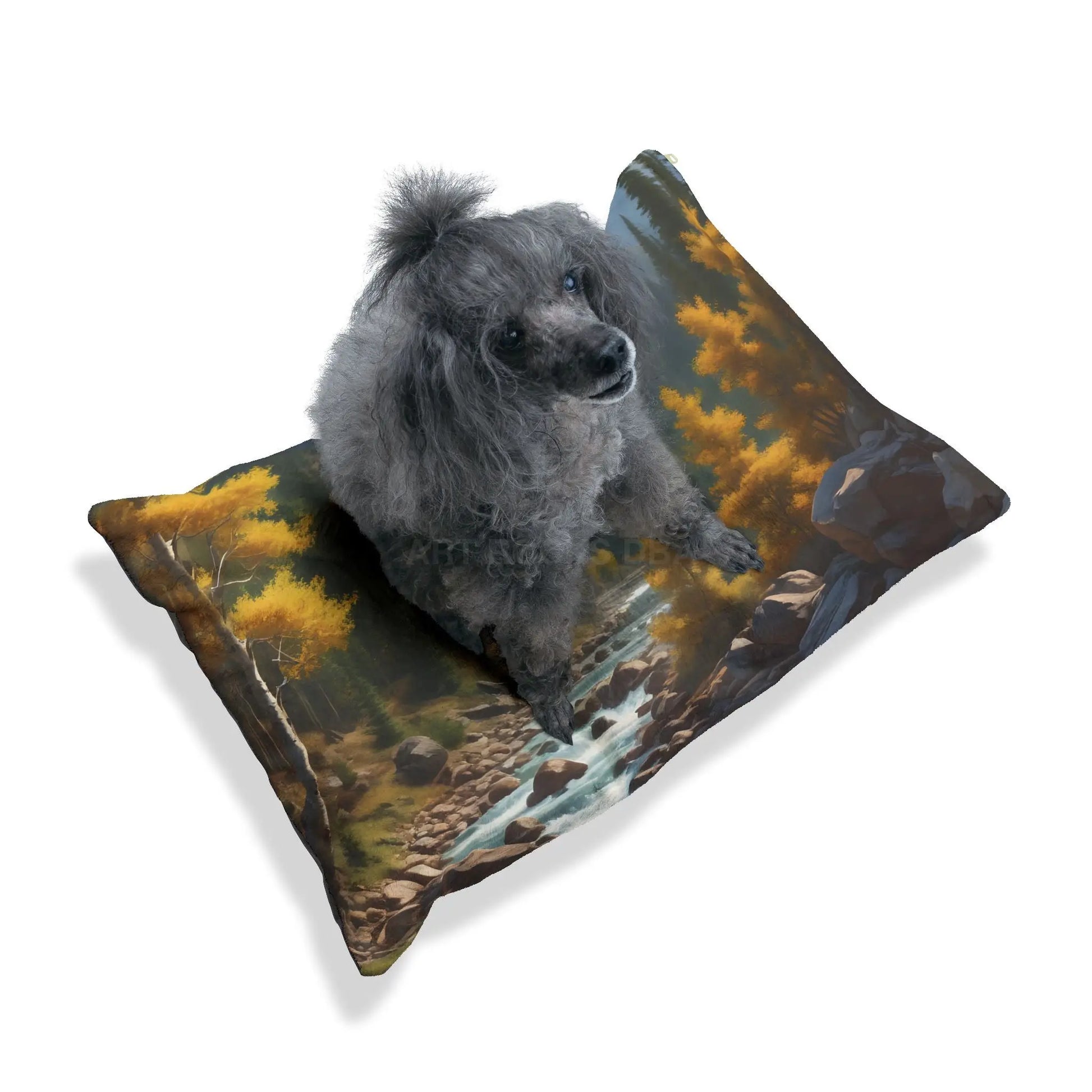 Mountain Stream Pet Bed — Scenic Autumn Landscape Dog & Cat Cushion - Pets