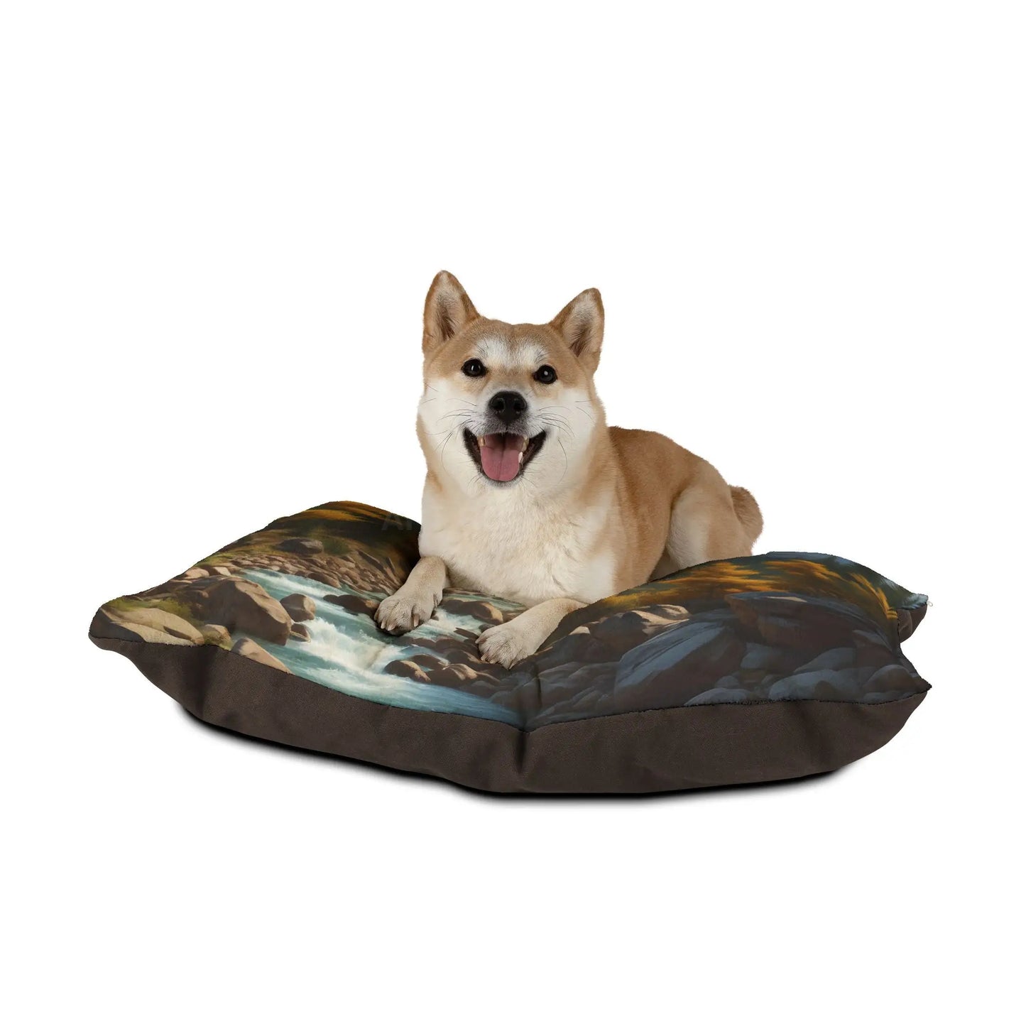 Mountain Stream Pet Bed — Scenic Autumn Landscape Dog & Cat Cushion - Pets