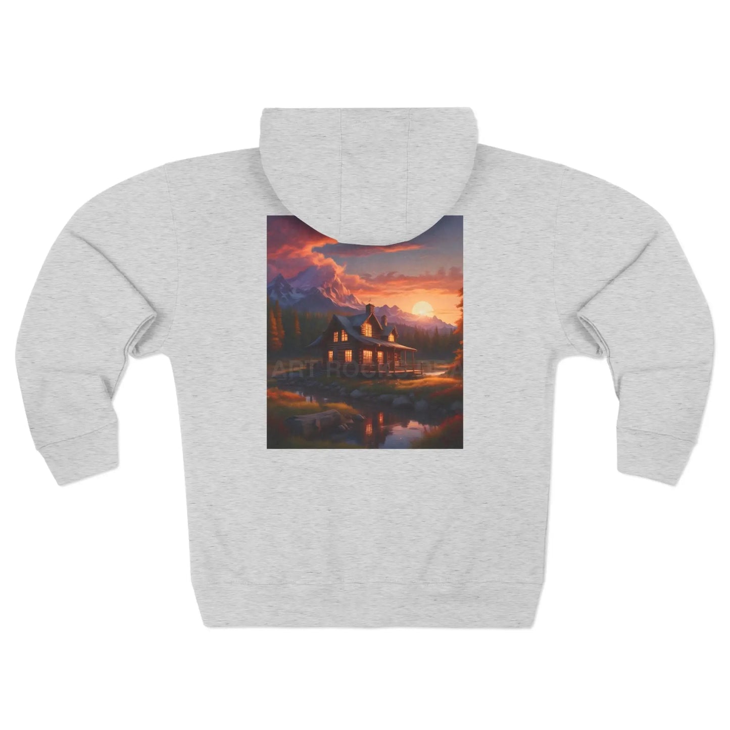 Mountain Sunset Cabin on the River Zip-Up Sweatshirt - XS / Heather Grey - Hoodie