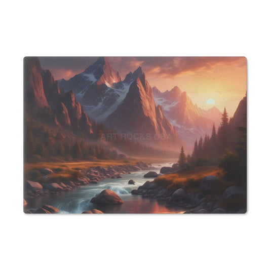 Mountain Sunset Cutting Board — River Valley Landscape Glass Chopping Board - Small - Home Decor