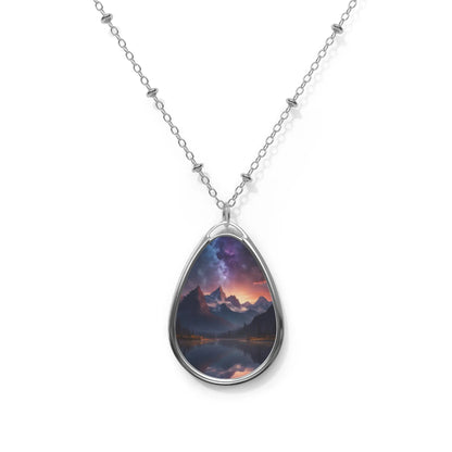 Mountain Sunset Oval Pendant Necklace - One Size / Silver - Accessories