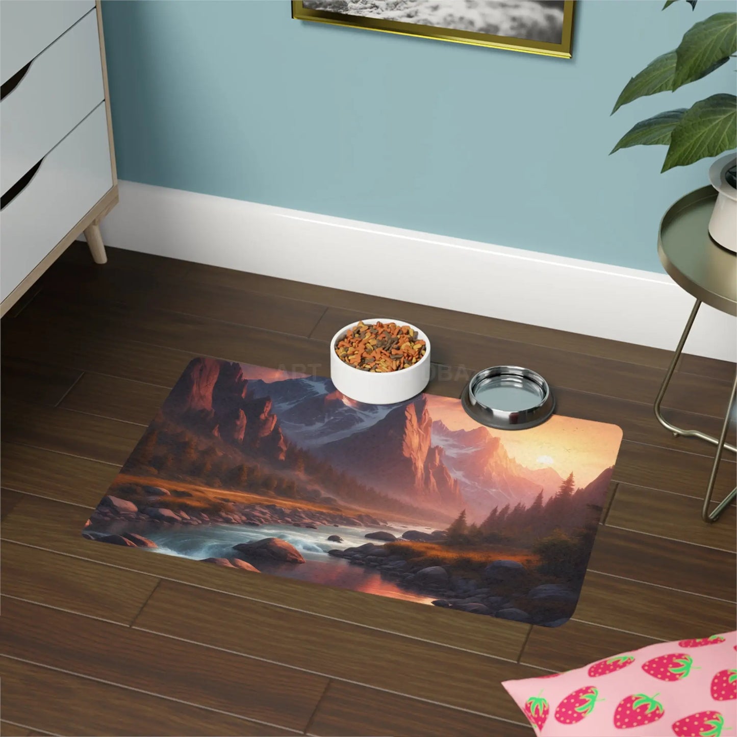 Mountain Sunset Pet Food Mat (12x18) — Scenic Non-Slip Feeding Placemat for Dogs & Cats - 12’’ × 18’’ / Rectangle - Pets