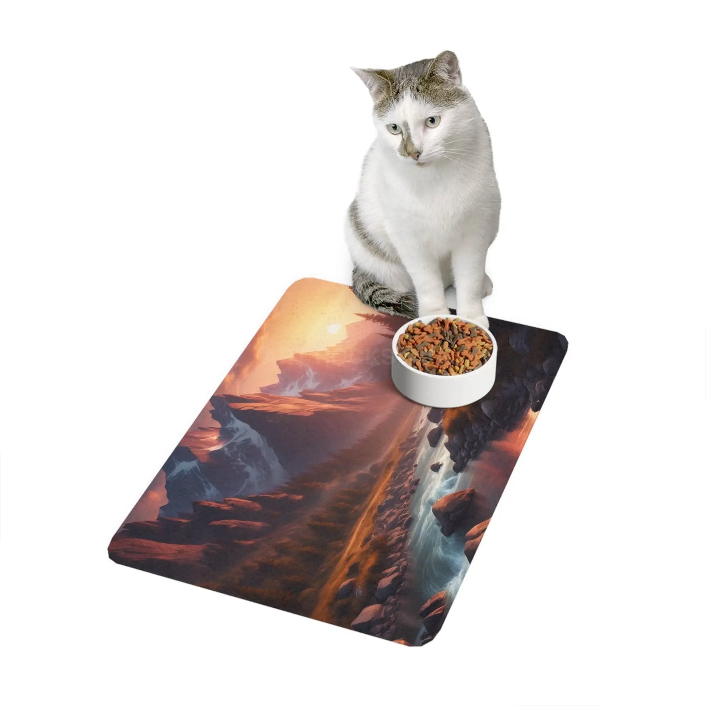 Mountain Sunset Pet Food Mat (12x18) — Scenic Non-Slip Feeding Placemat for Dogs & Cats - 12’’ × 18’’ / Rectangle - Pets