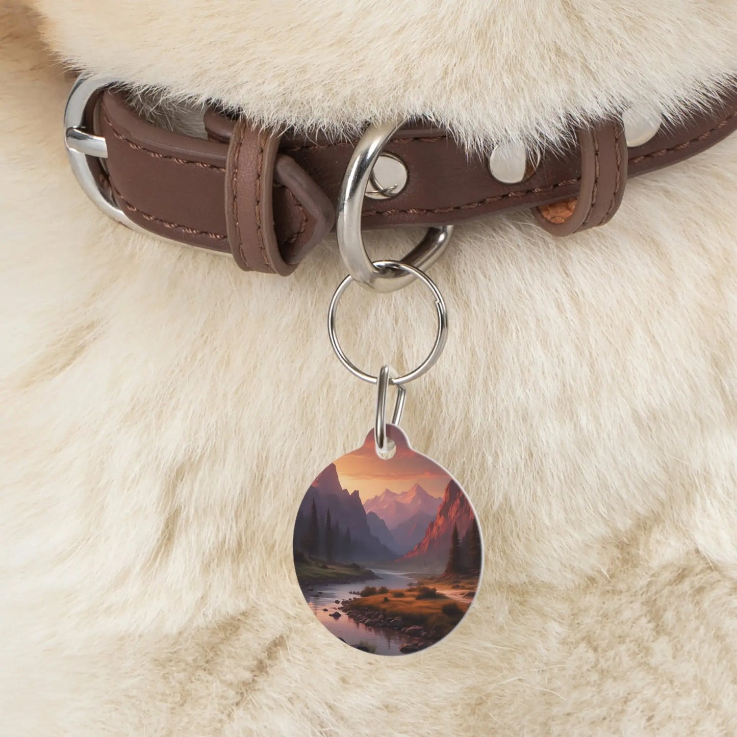 Mountain Sunset Pet Tag — Scenic River Valley Dog & Cat ID Tag - 1’’ - Pets