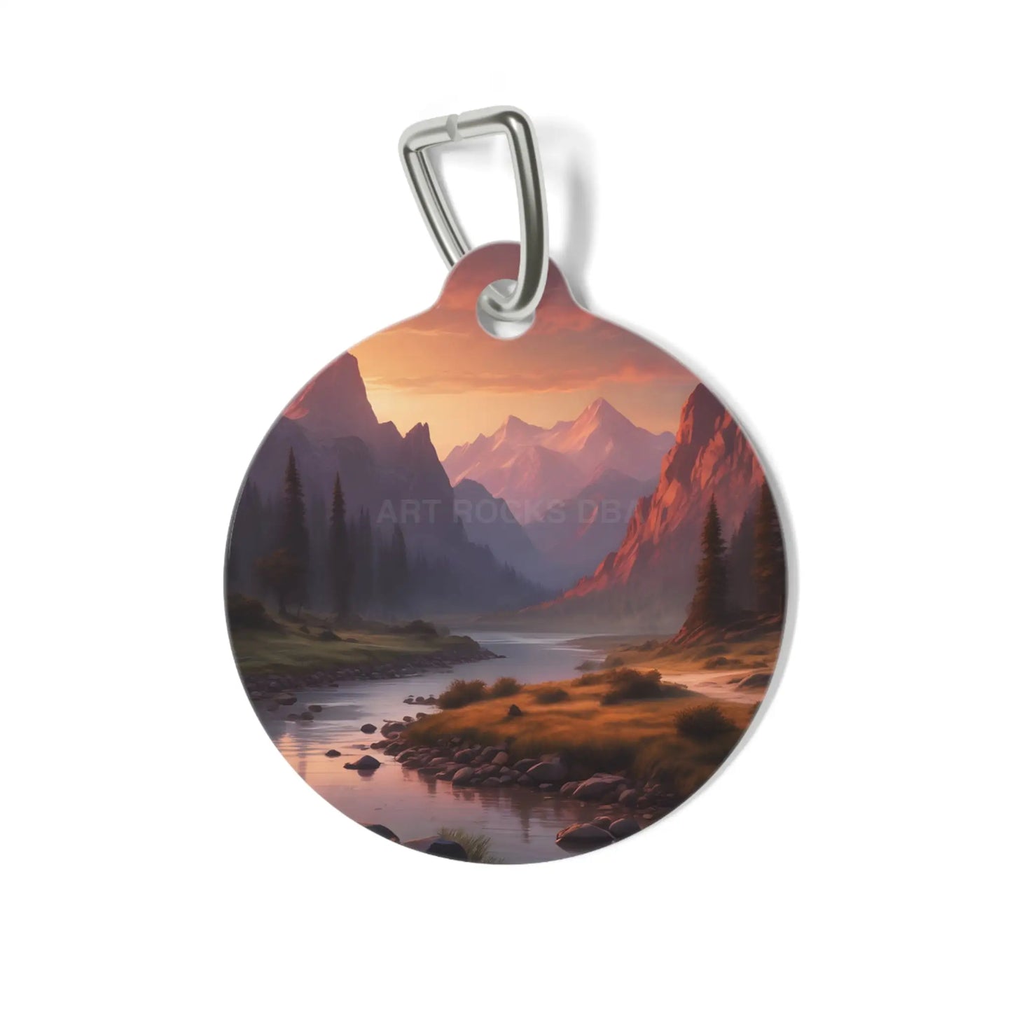 Mountain Sunset Pet Tag — Scenic River Valley Dog & Cat ID Tag - 1’’ - Pets