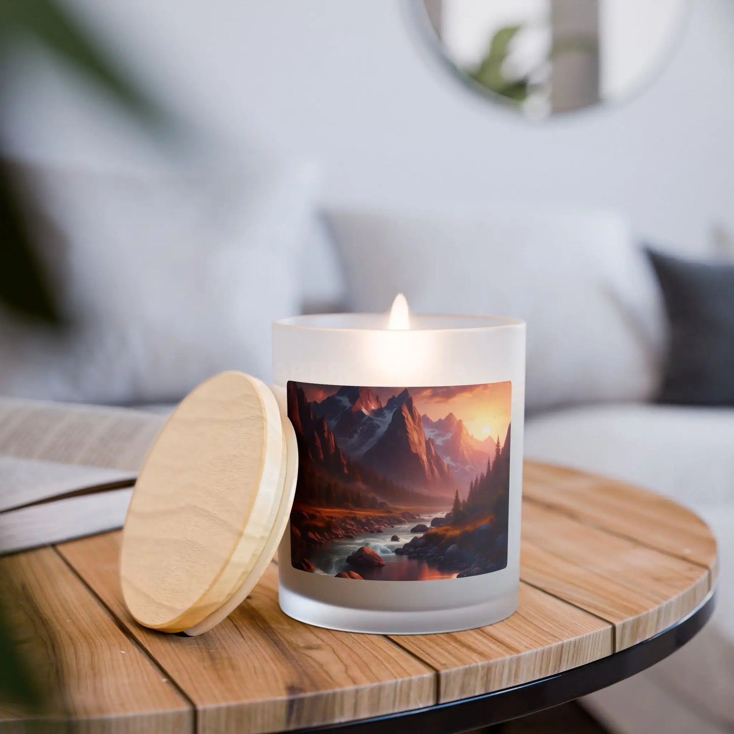 Mountain Sunset Scented Candle — Frosted Glass 11oz - Vanilla / 11oz - Home Decor