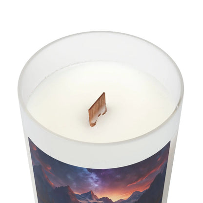 Mountain Twilight Frosted Glass Candle — 11oz Scenic Galaxy Reflection in Lake - Home Decor
