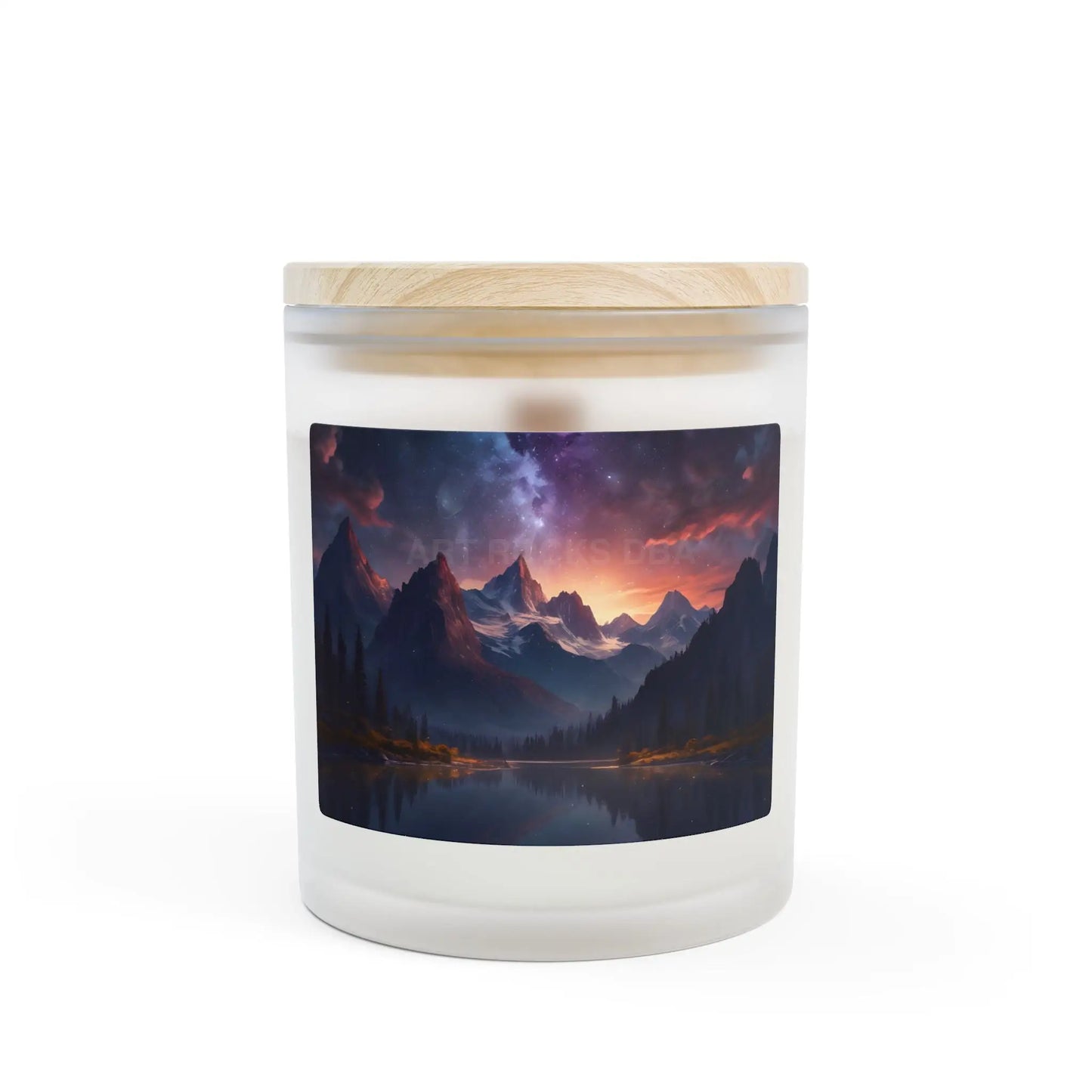 Mountain Twilight Frosted Glass Candle — 11oz Scenic Galaxy Reflection in Lake - Home Decor