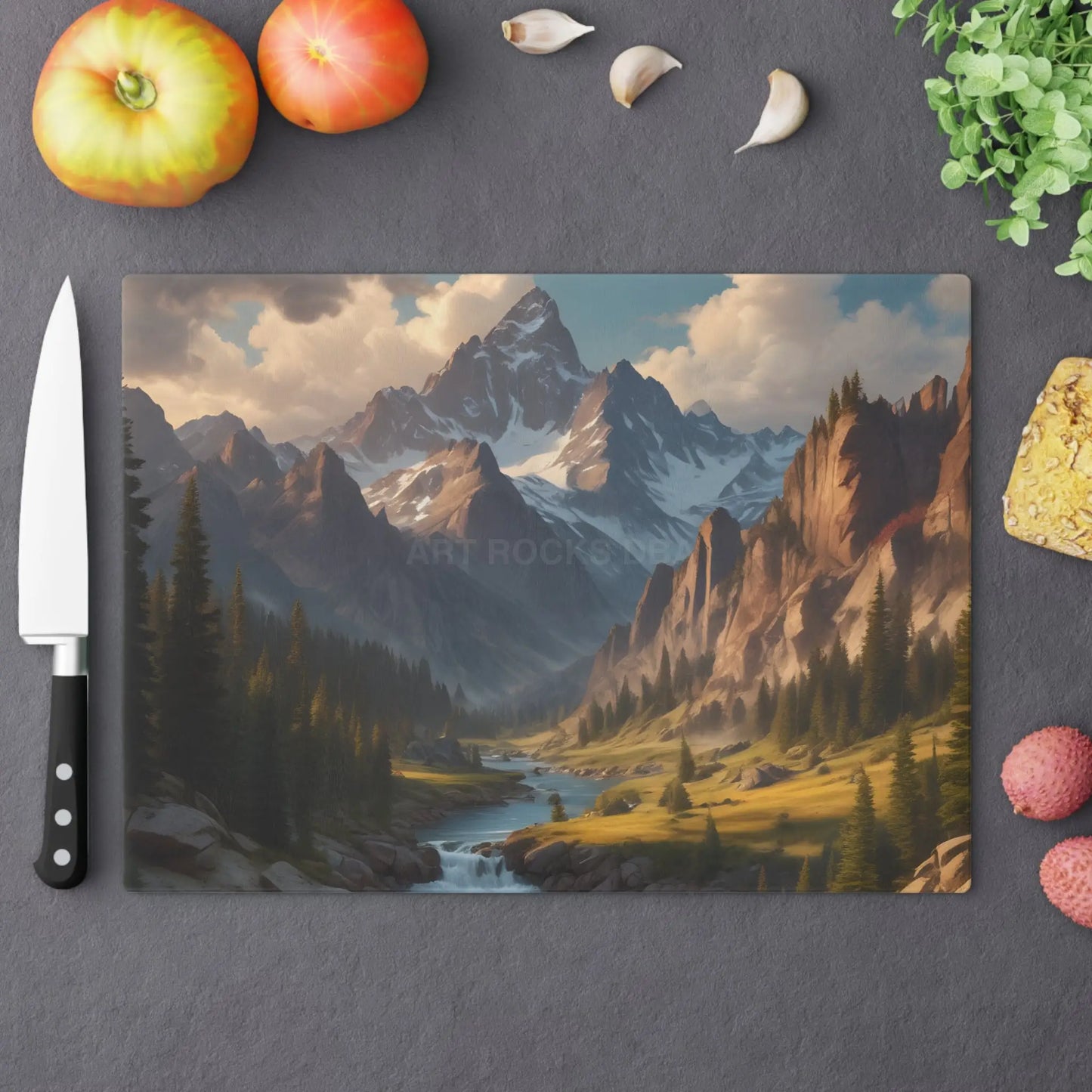 Mountain Valley Cutting Board — Scenic Alpine Landscape Charcuterie & Prep Board - Large - Home Decor