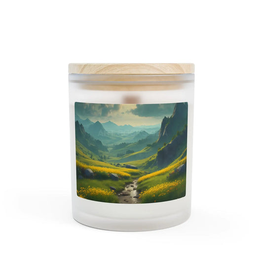 Mountain Valley Frosted Glass Candle — 11oz Scenic Landscape Scented Candle - Home Decor