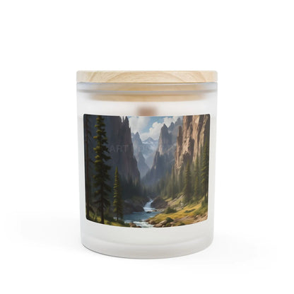 Mountain Valley Frosted Glass Candle — Scenic Wilderness Scented 11oz - Home Decor